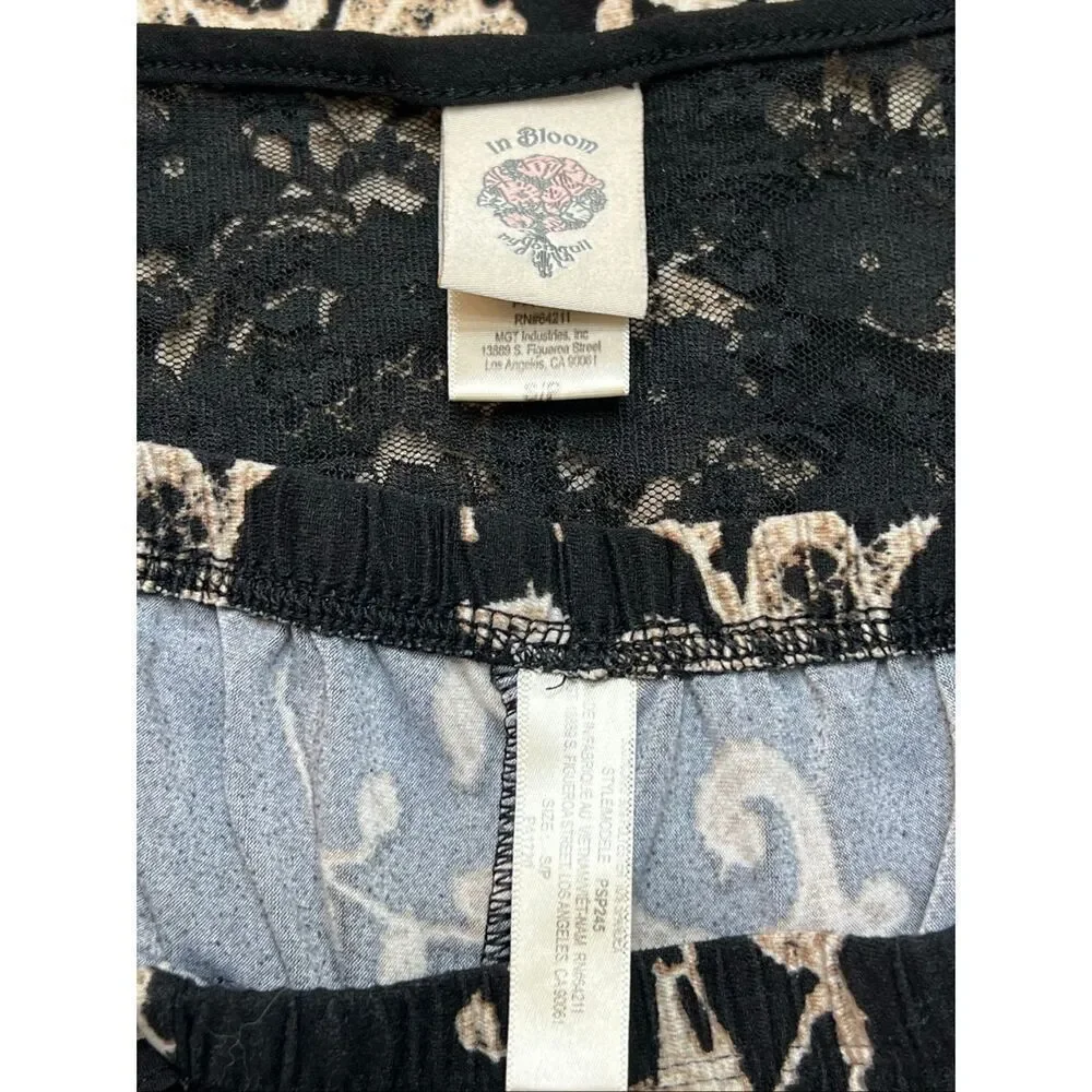 In Bloom by Jonquil Womens Lace Trim Pajama Top and Bottom Set Black Cream Small